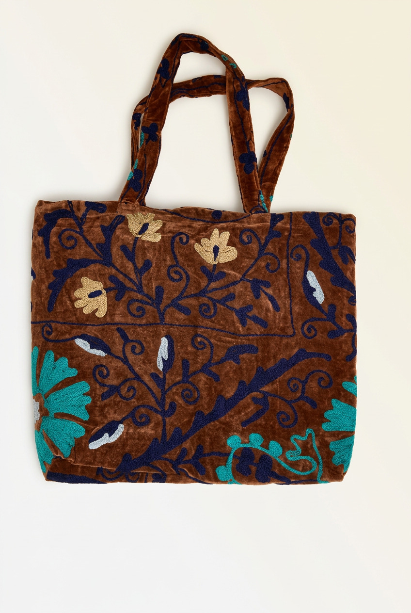 Bolso de algodón con motivos cosidos a mano
