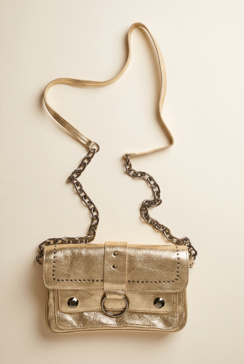Bolso de cuero con cadena y anilla YOLYKKE