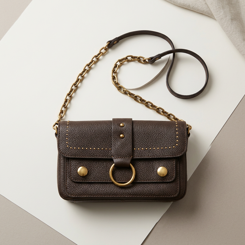 Bolso de cuero con cadena y anilla YOLYKKE
