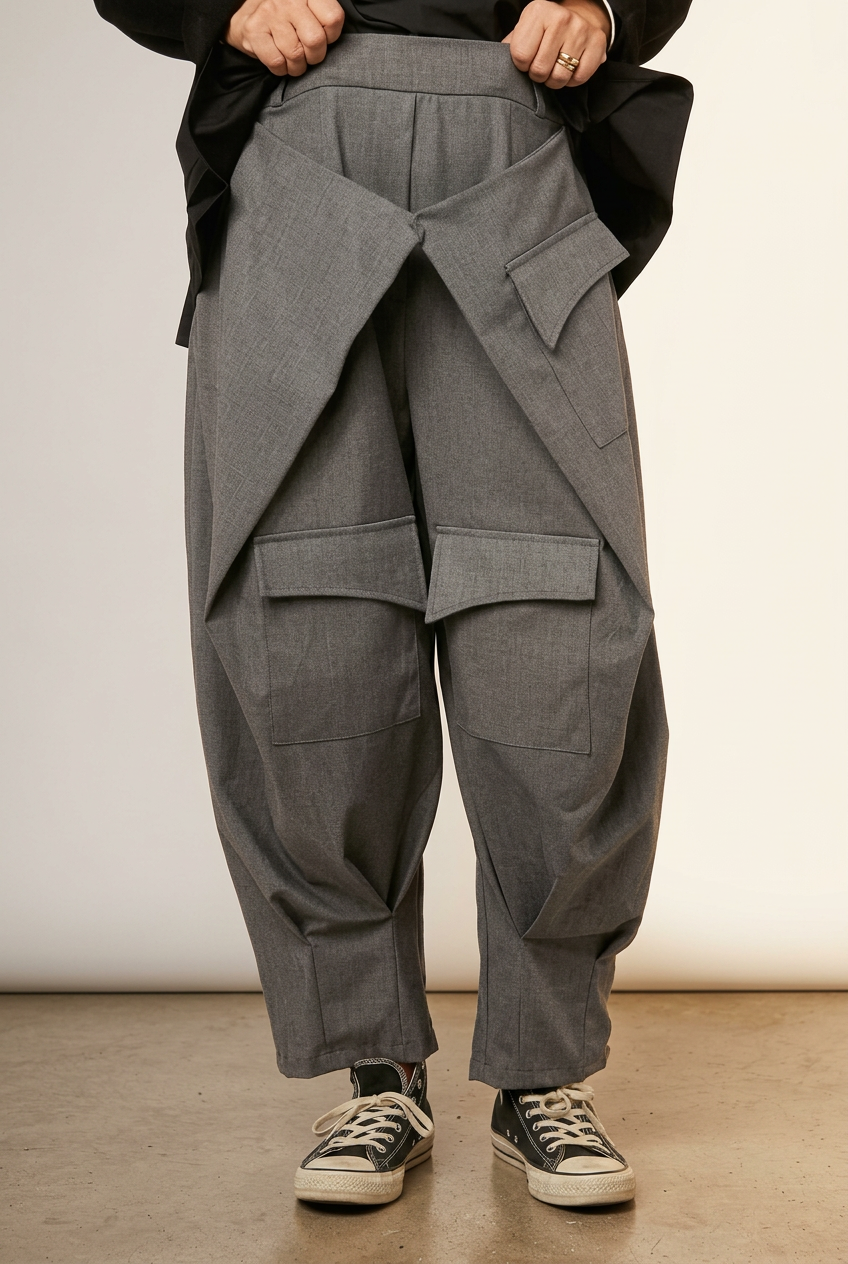 Pantalón globo gris con paneles superpuestos Wendy Trendy