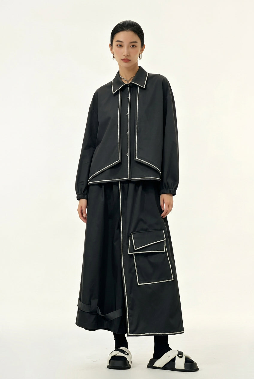 Conjunto de camisa y pantalón amplio con detalles cargo