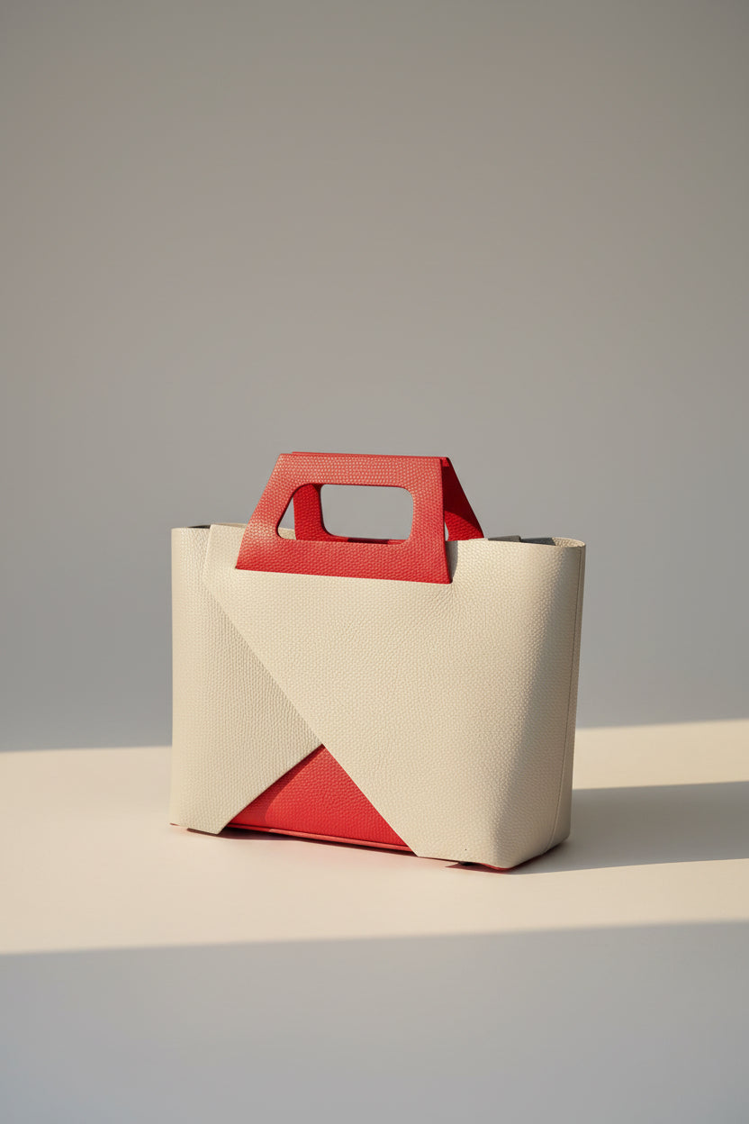 Bolso Geométrico Lookat — Gris, Beige y Rojo con Bolsa Interior