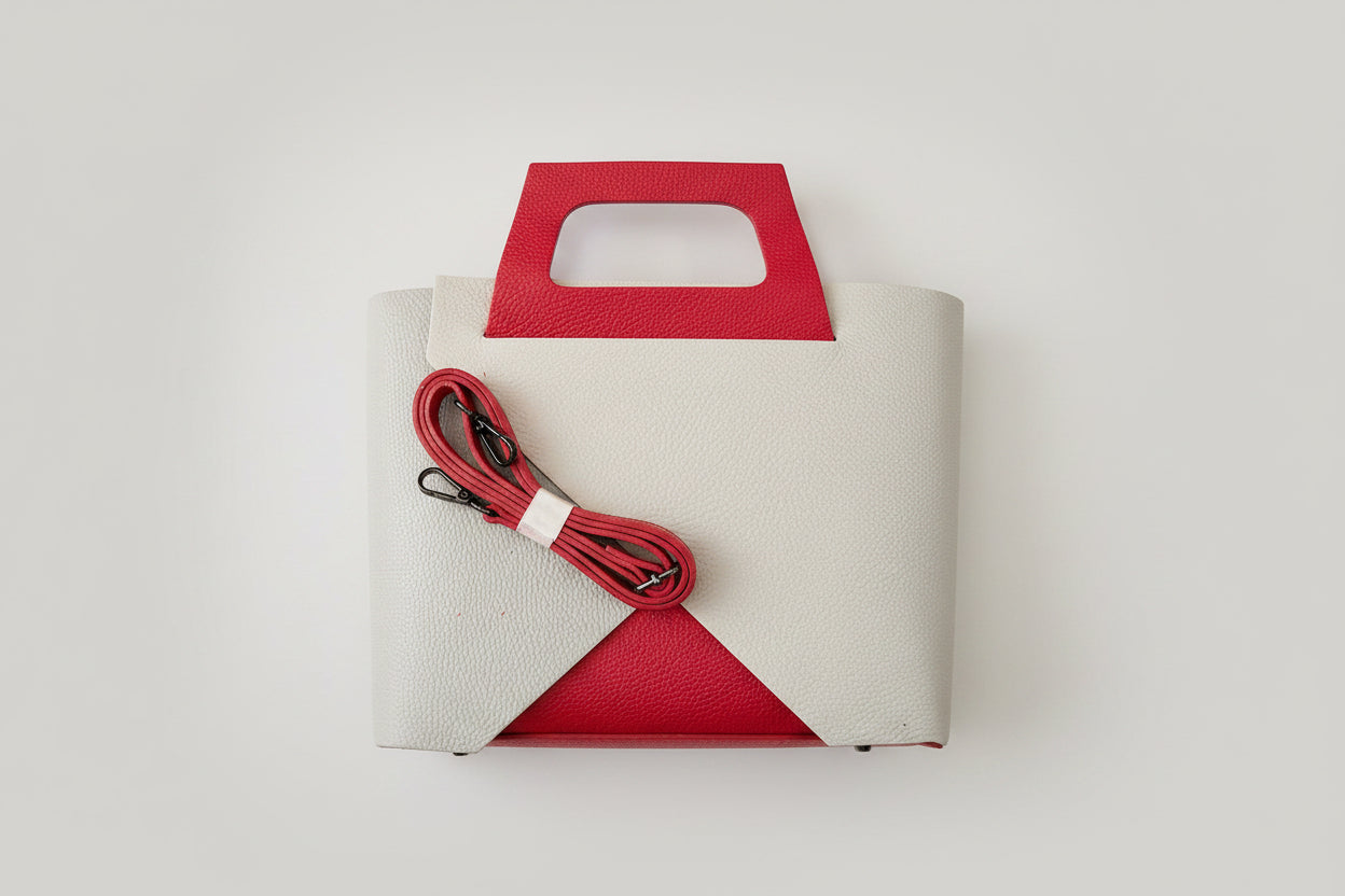 Bolso Geométrico Lookat — Gris, Beige y Rojo con Bolsa Interior
