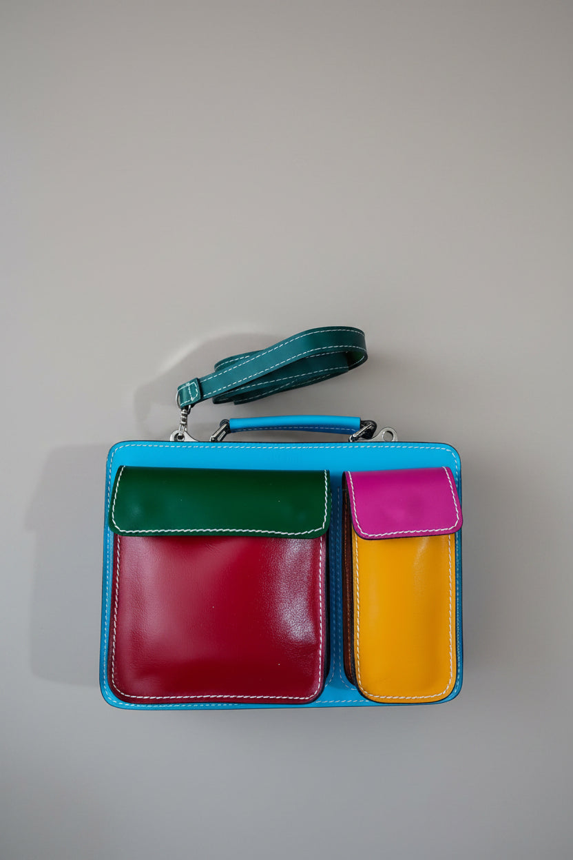 Bolso Bandolera Verde Azul y Fucsia