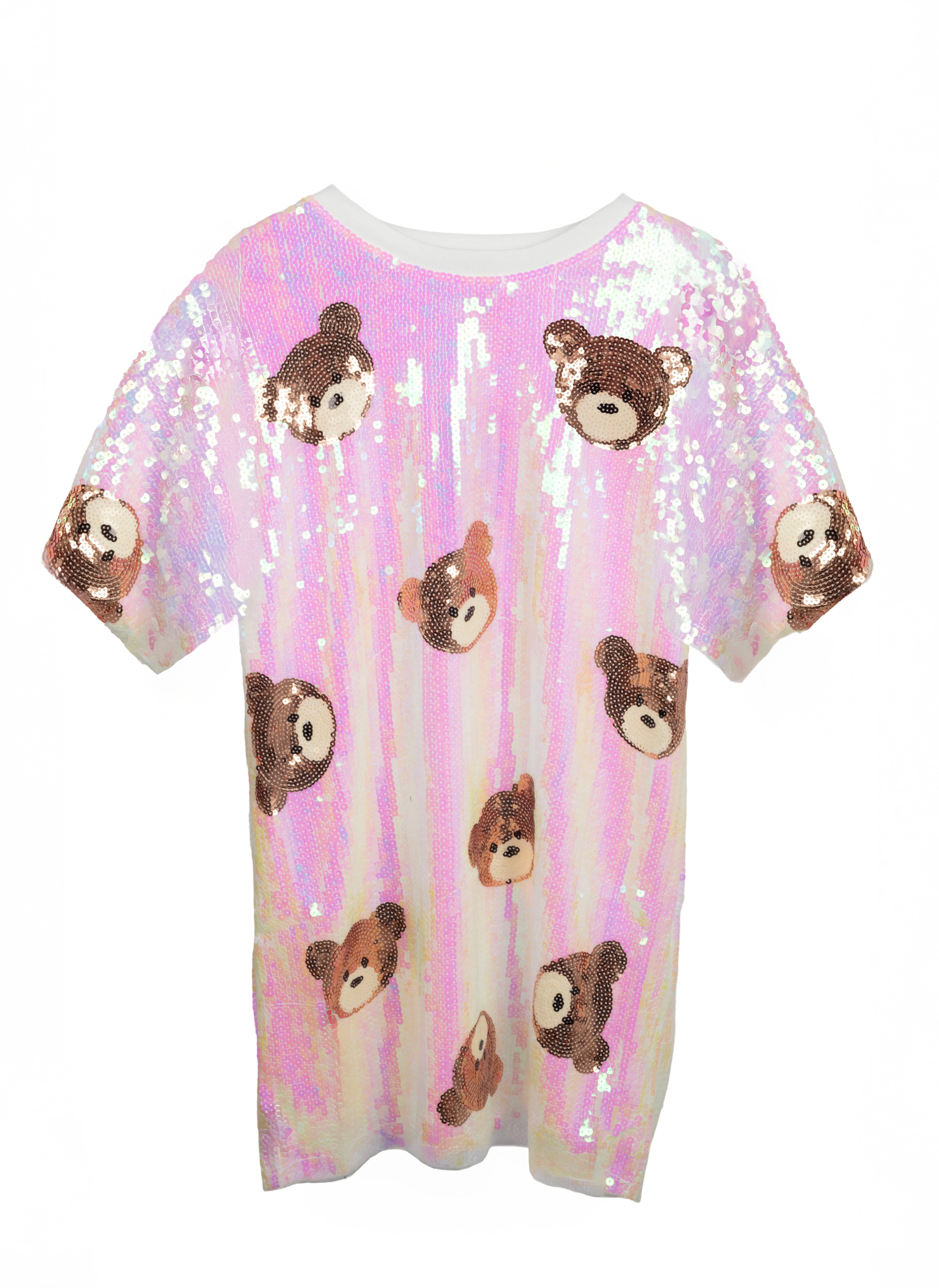 Vestido Camiseta Rosa Ositos Lentejuelas - Jot_Milano