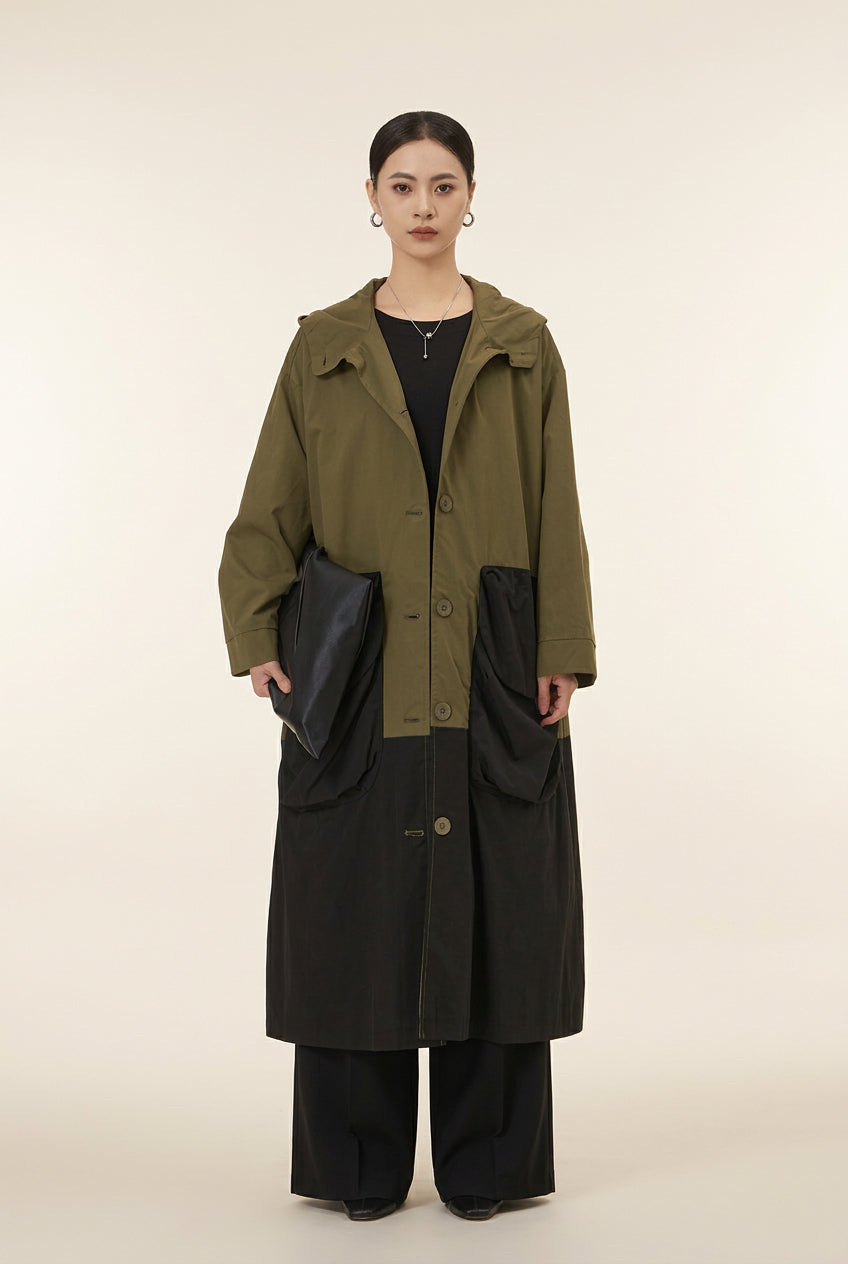 Gabardina larga bicolor con bolsillos XL Nefelibata