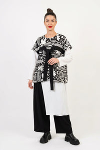 Chaleco Corto Estampado Tribal Folk Negro Blanco Lazada | Wendy Trendy