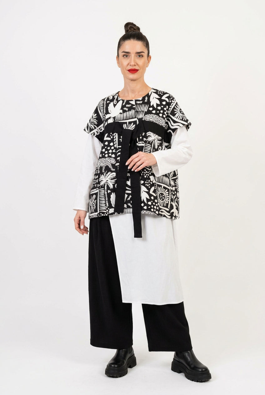 Chaleco Corto Estampado Tribal Folk Negro Blanco Lazada | Wendy Trendy