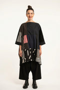 Kimono-Hemd Künstlerisches Patchwork Gemischte Stoffe Asymmetrischer Saum | Wendy Trendy
