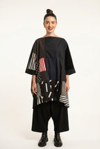 Kimono-Hemd Künstlerisches Patchwork Gemischte Stoffe Asymmetrischer Saum | Wendy Trendy