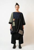 Kimono-Hemd Künstlerisches Patchwork Gemischte Stoffe Asymmetrischer Saum | Wendy Trendy