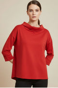 Maglietta Oversize in Punto Milano con collo ribassato ripiegato, fondo asimmetrico e maniche 3/4 | Wendy Trendy