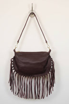 Bolso Bandolera 100% Cuero Flecos Burdeos Asa Corta y Larga Made in Italy | YOLYKKE
