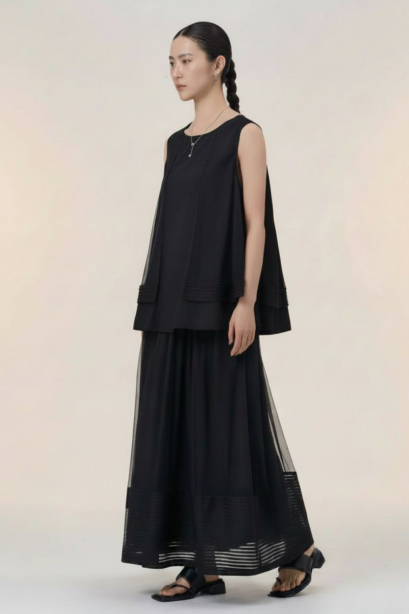 Conjunto Chaleco + Falda Maxi Tül Negro | Nefelibata