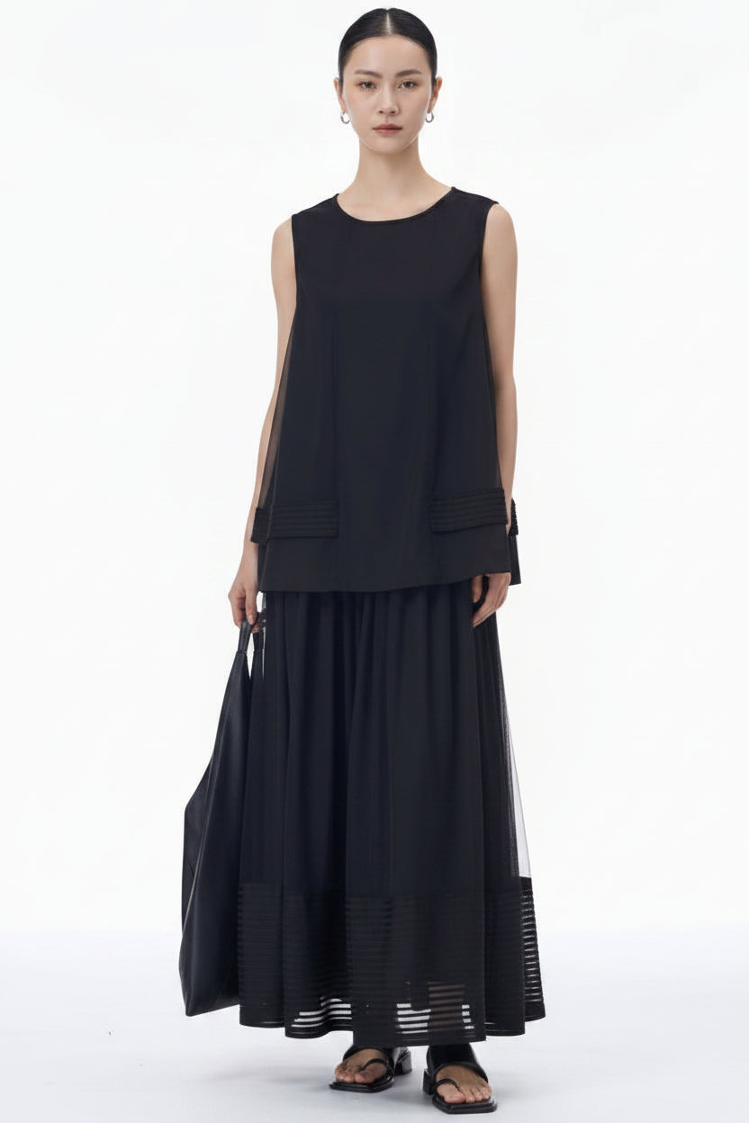 Conjunto Chaleco + Falda Maxi Tül Negro | Nefelibata