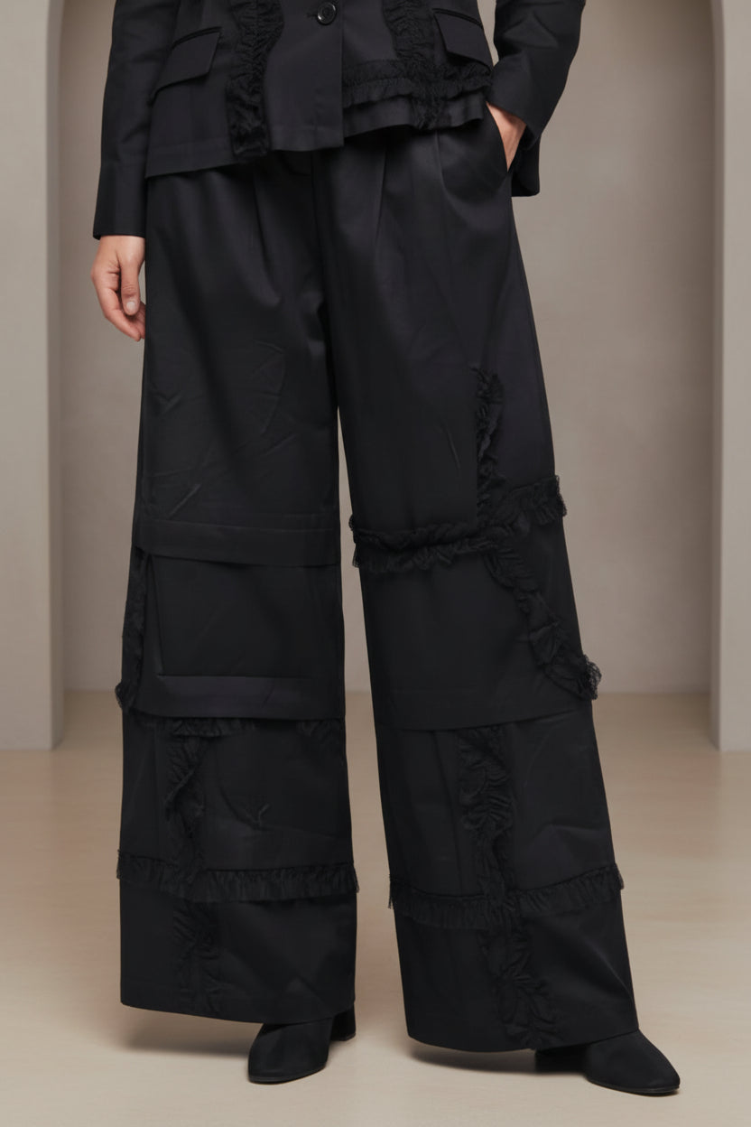 Pantalón Palazzo Bandas Tül Hebillas Negro | Nefelibata