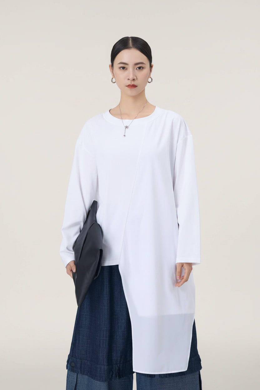 Camiseta Asimétrica Dos Texturas | Nefelibata