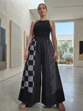 Pantalón Palazzo Vaquero Patchwork Ajedrez Rayas Negro | Nefelibata