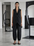 Pantalón Amplio Corte Japonés Bajo Fruncido Negro Gris | Nefelibata