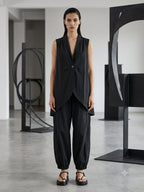 Pantalón Amplio Corte Japonés Bajo Fruncido Negro Gris | Nefelibata
