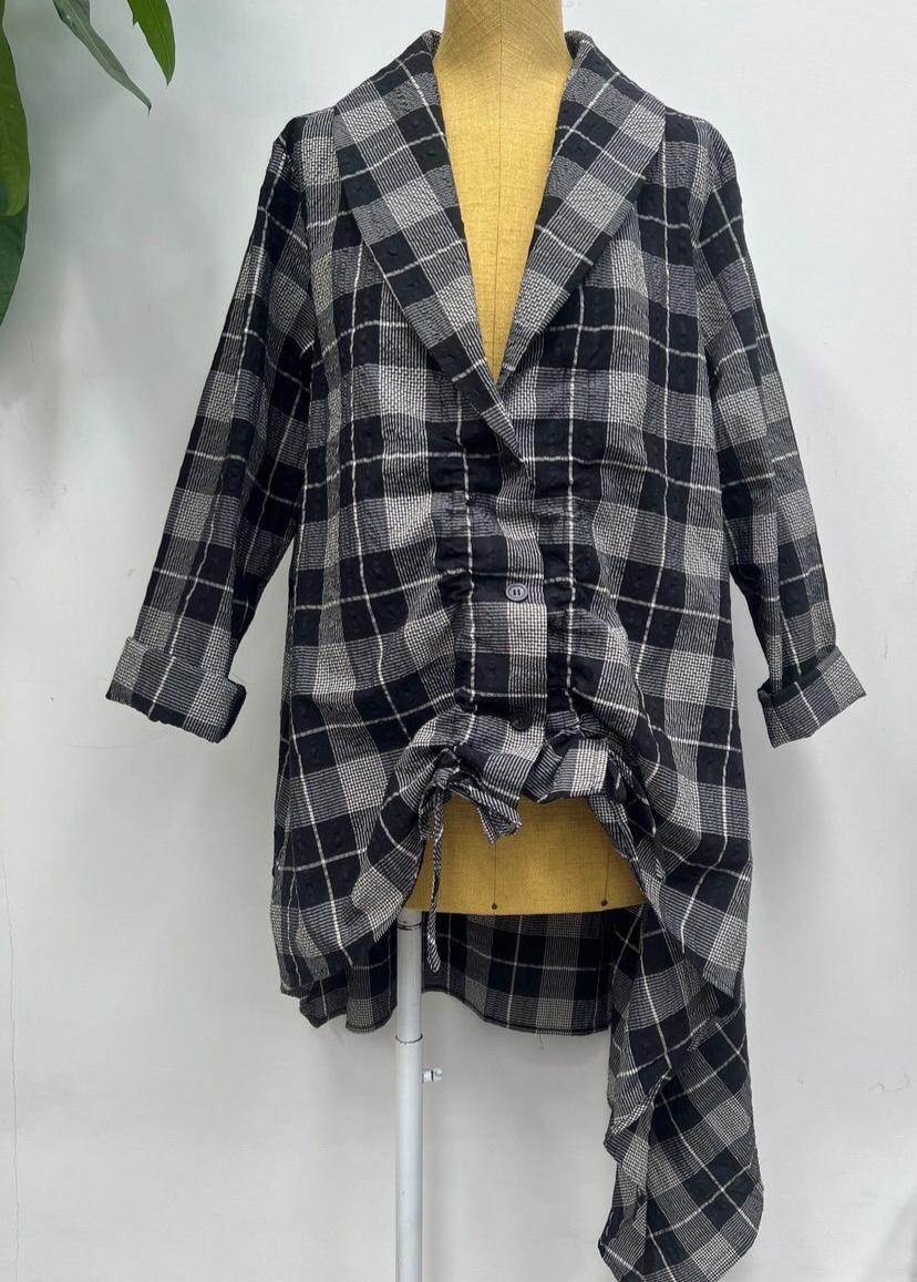 Camisa larga tartán de corte asimétrico