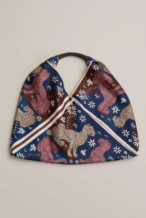 Bolsa de tela estampada con asas de piel YOLYKKE
