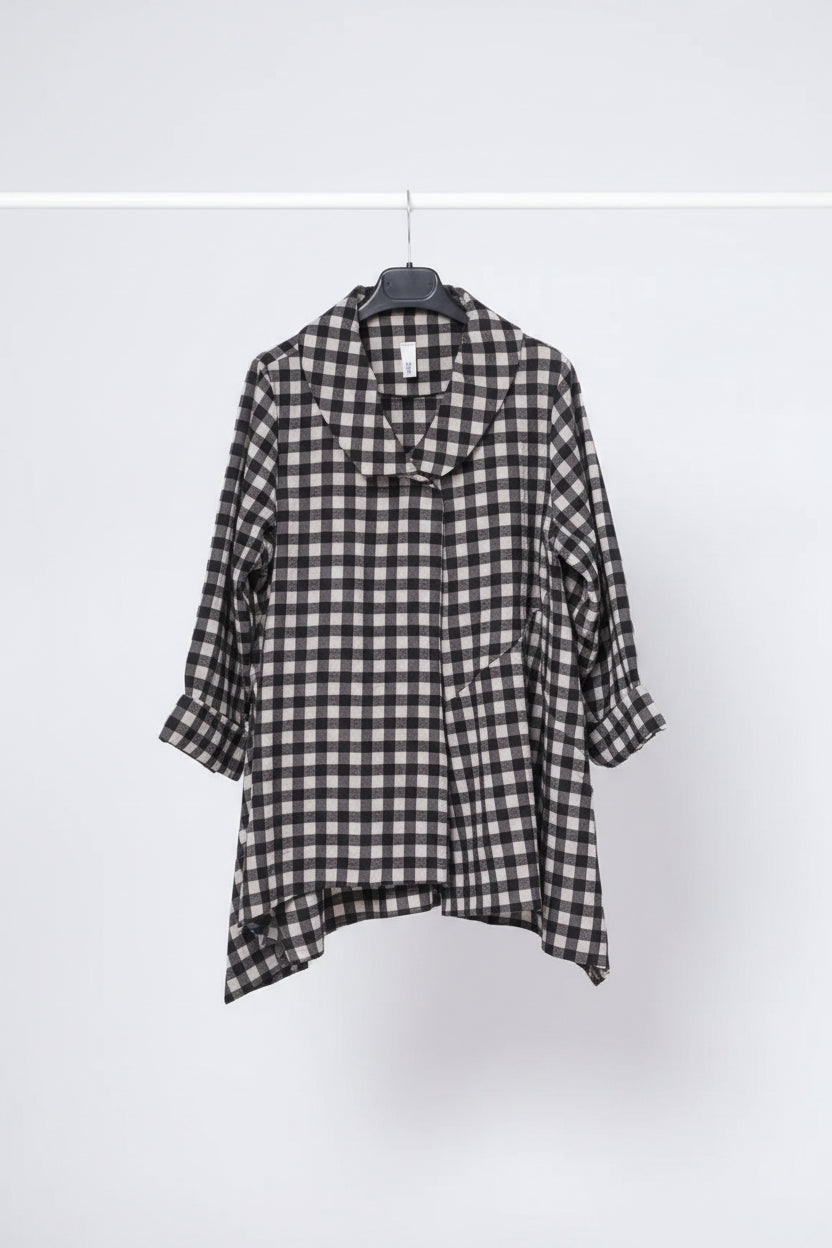 Chaqueta Camisera Vichy Maxi Vuelo Bajo Negro Blanco | Wendy Trendy