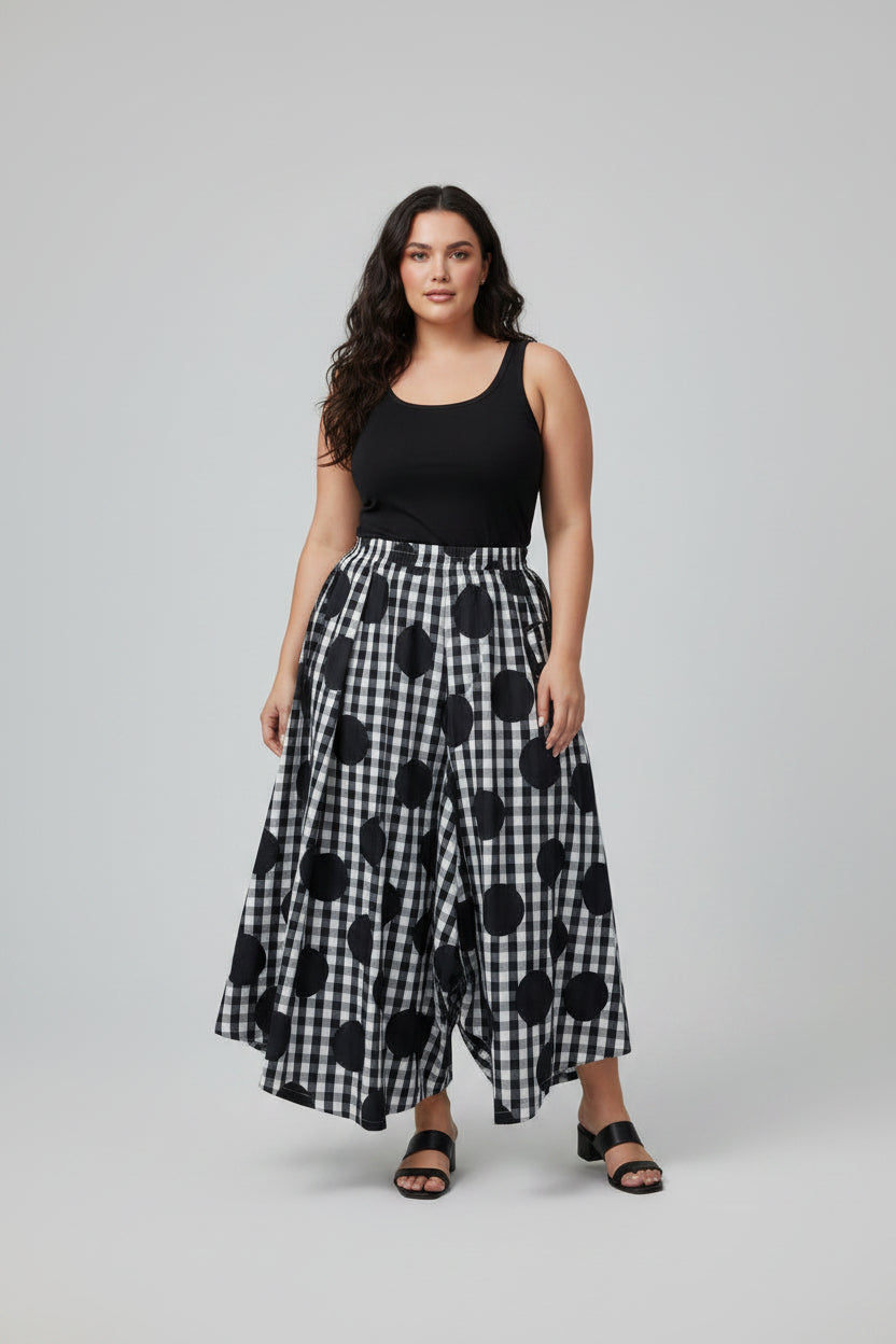 Falda Pantalón Vichy Lunares Maxi Negro Blanco | Nefelibata