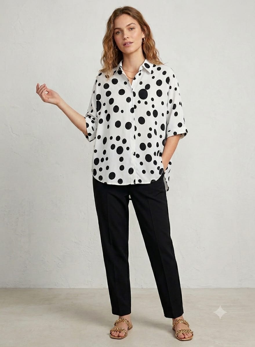 Camisa Lunares Manga Murciélago Blanco Negro | Nefelibata