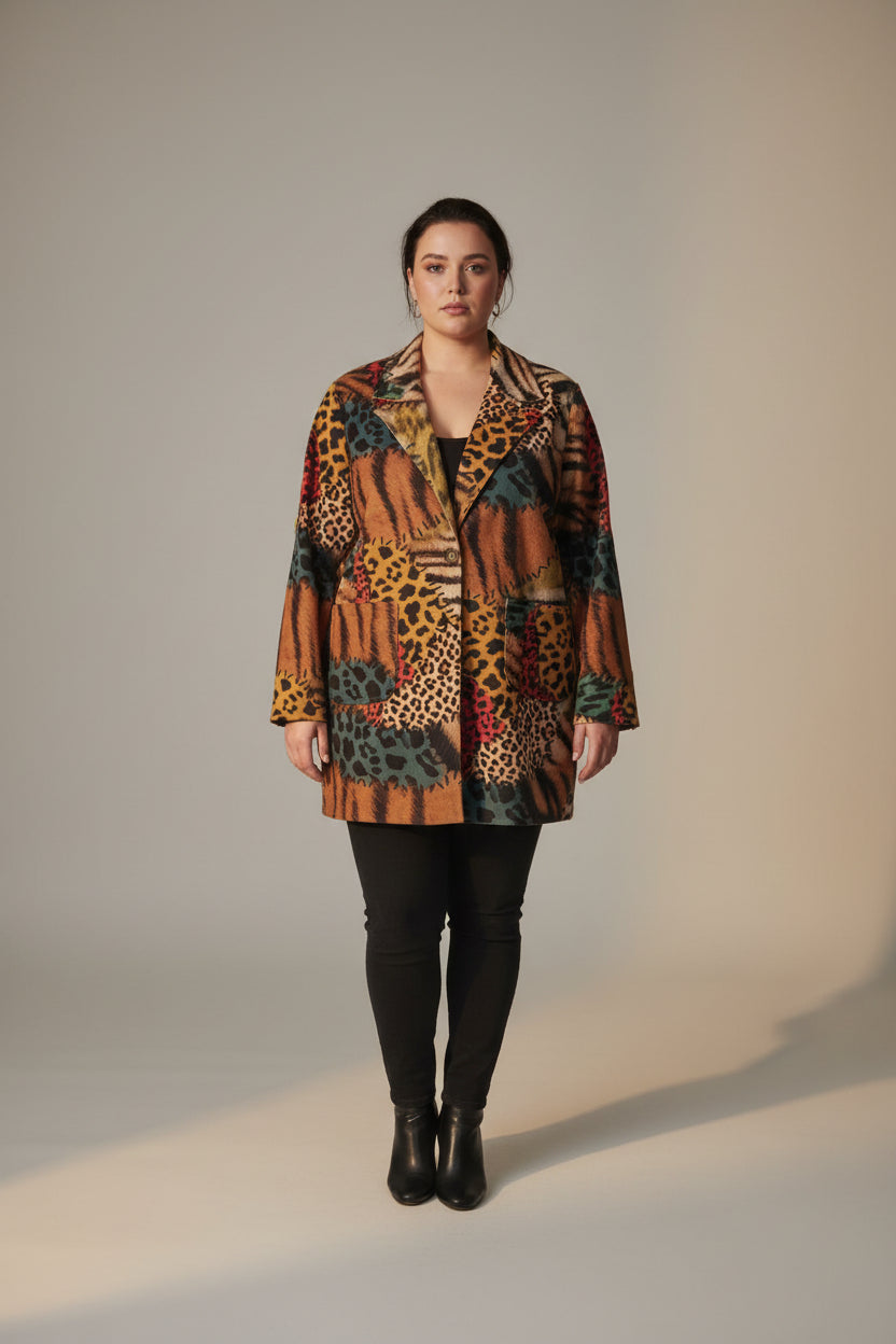 Chaqueta Animal Print Patchwork Multicolor Tallas Grandes | YOLYKKE Curvy