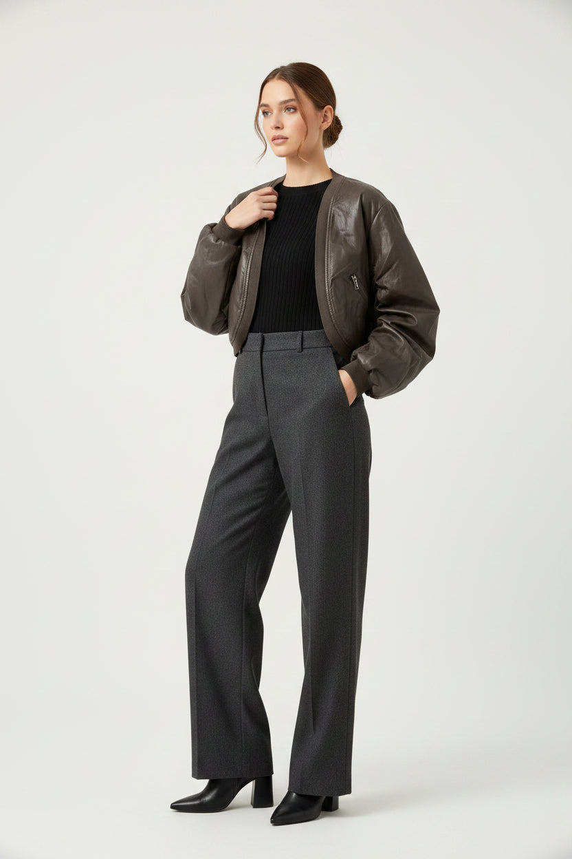 Chaqueta Torera Polipiel Manga Fruncida Ribete Trenzado Marrón Negro | Nefelibata