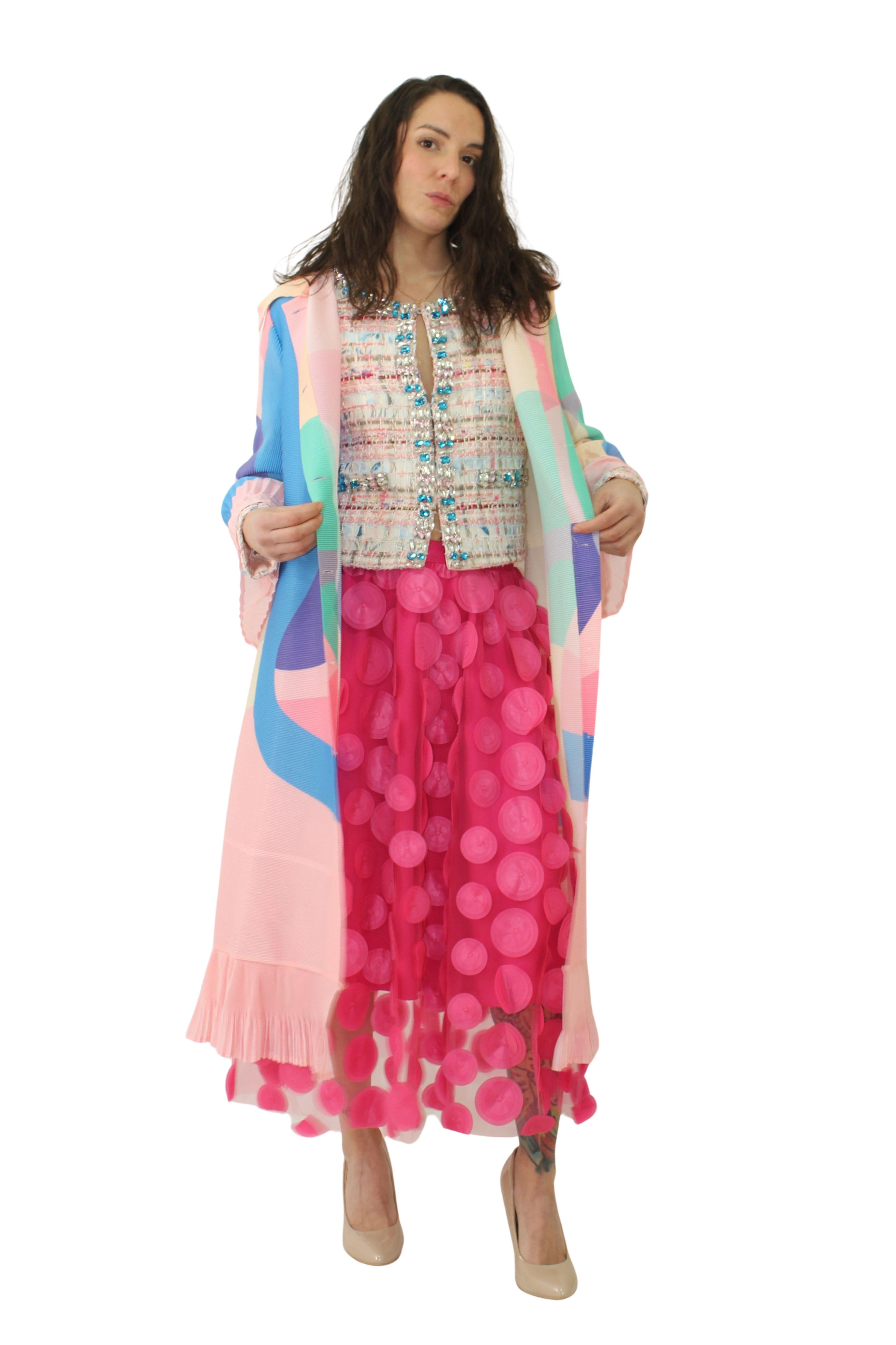 ABRIGO EFECTO ACORDEON MULTICOLO DE JOT_MILANO ABIERTO