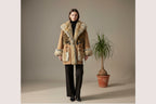 abrigo marron de nefelibata combinado en piel sintetica leopardo y vison