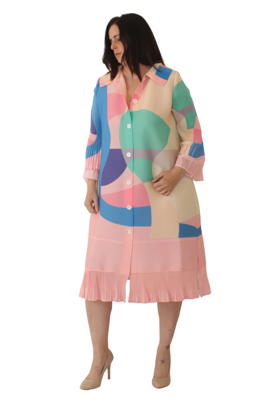 ABRIGO EFECTO ACORDEON MULTICOLO DE JOT_MILANO DELANTERO