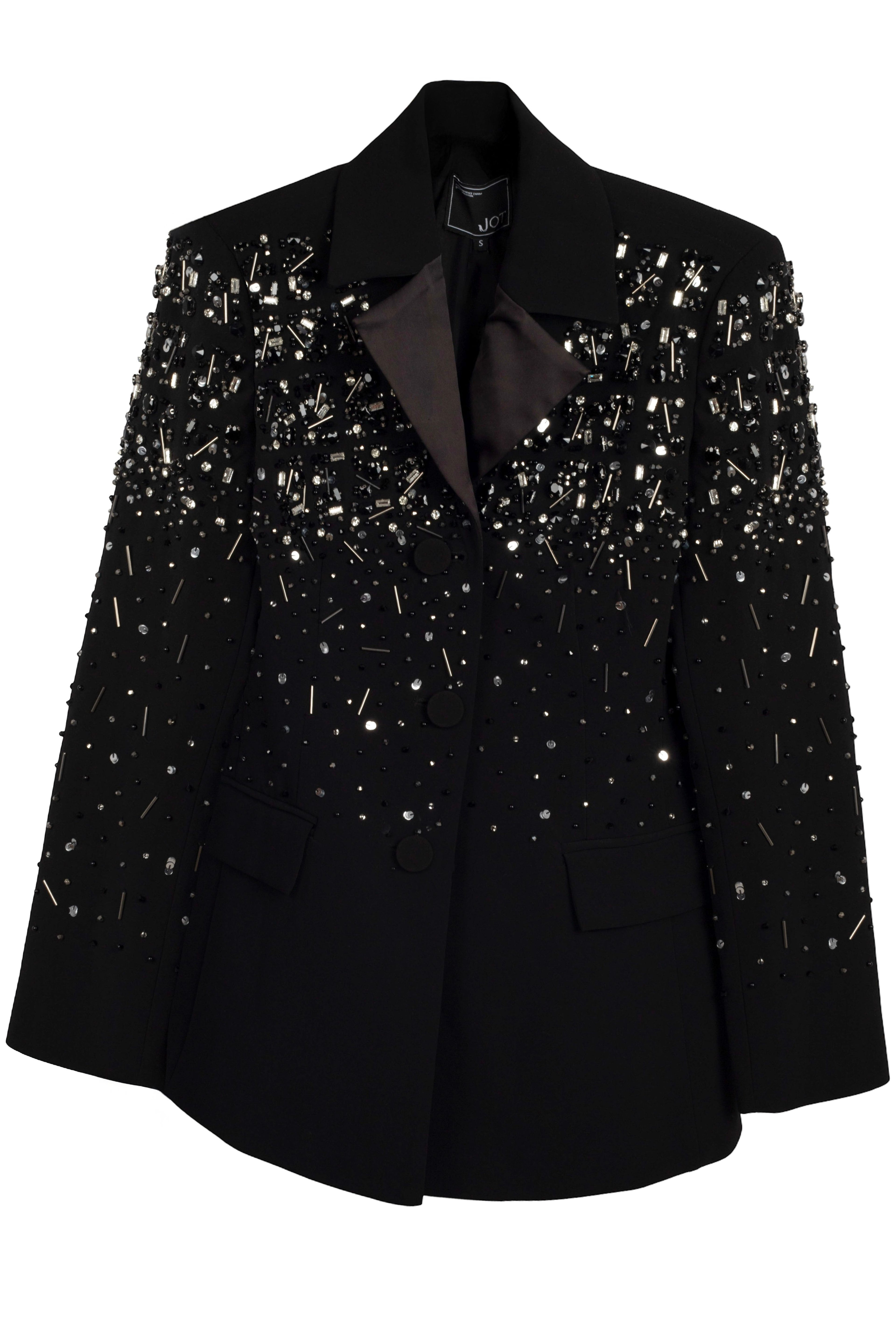 Blazer con lentejuelas cosidas a mano en la parte delantera hombros y espalda en color negro LYKKE