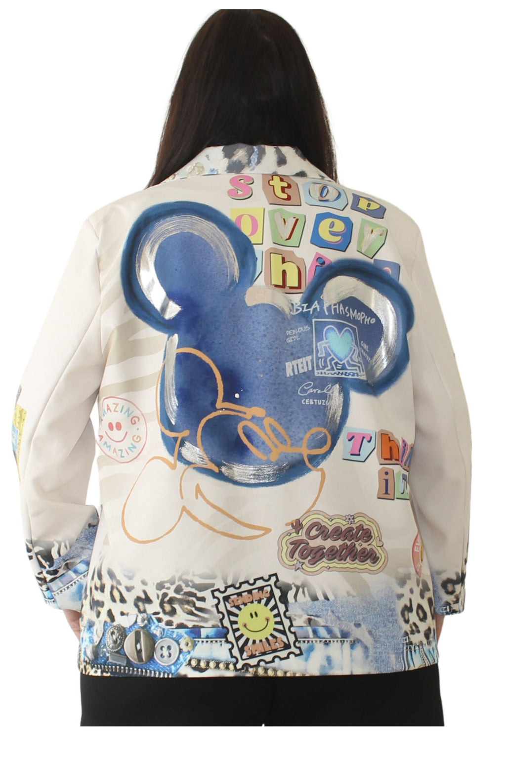 blazer de jot_milano con mickey azul en la espalda