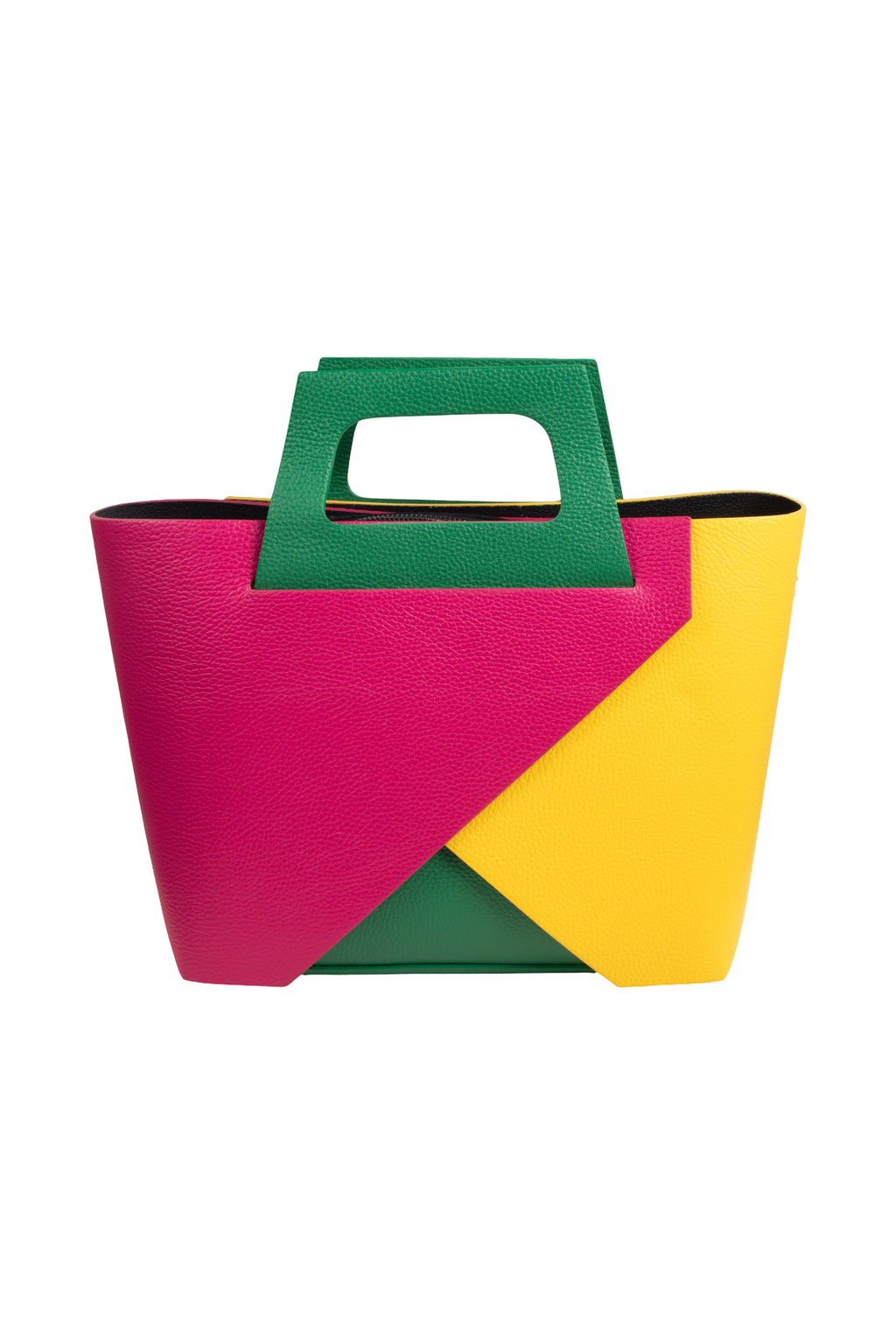 Bolso Multicolor Cuero Geométrico Fucsia Amarillo Verde LYKKE