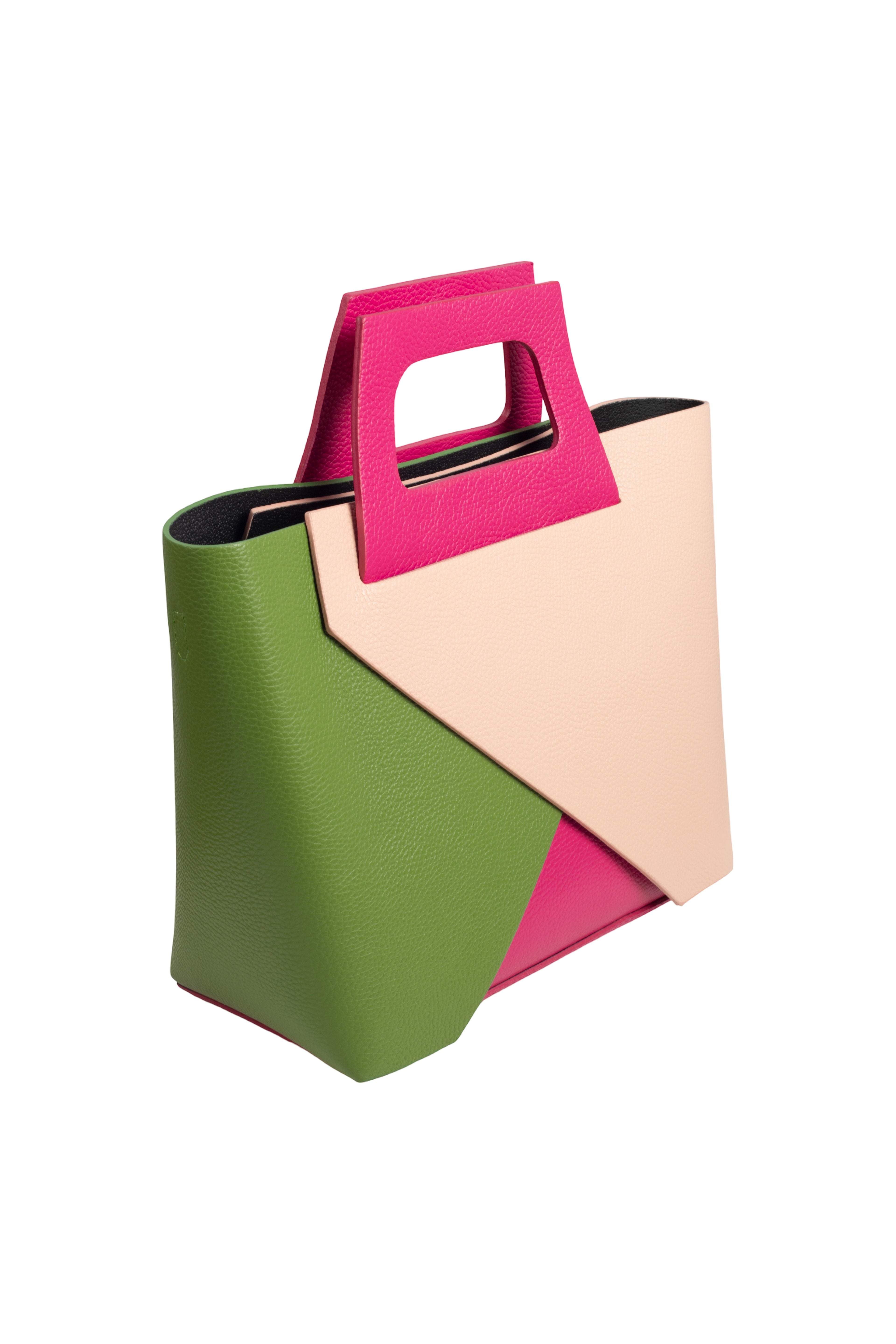 Bolso Multicolor Beige Verde y Fuxia Geométrico