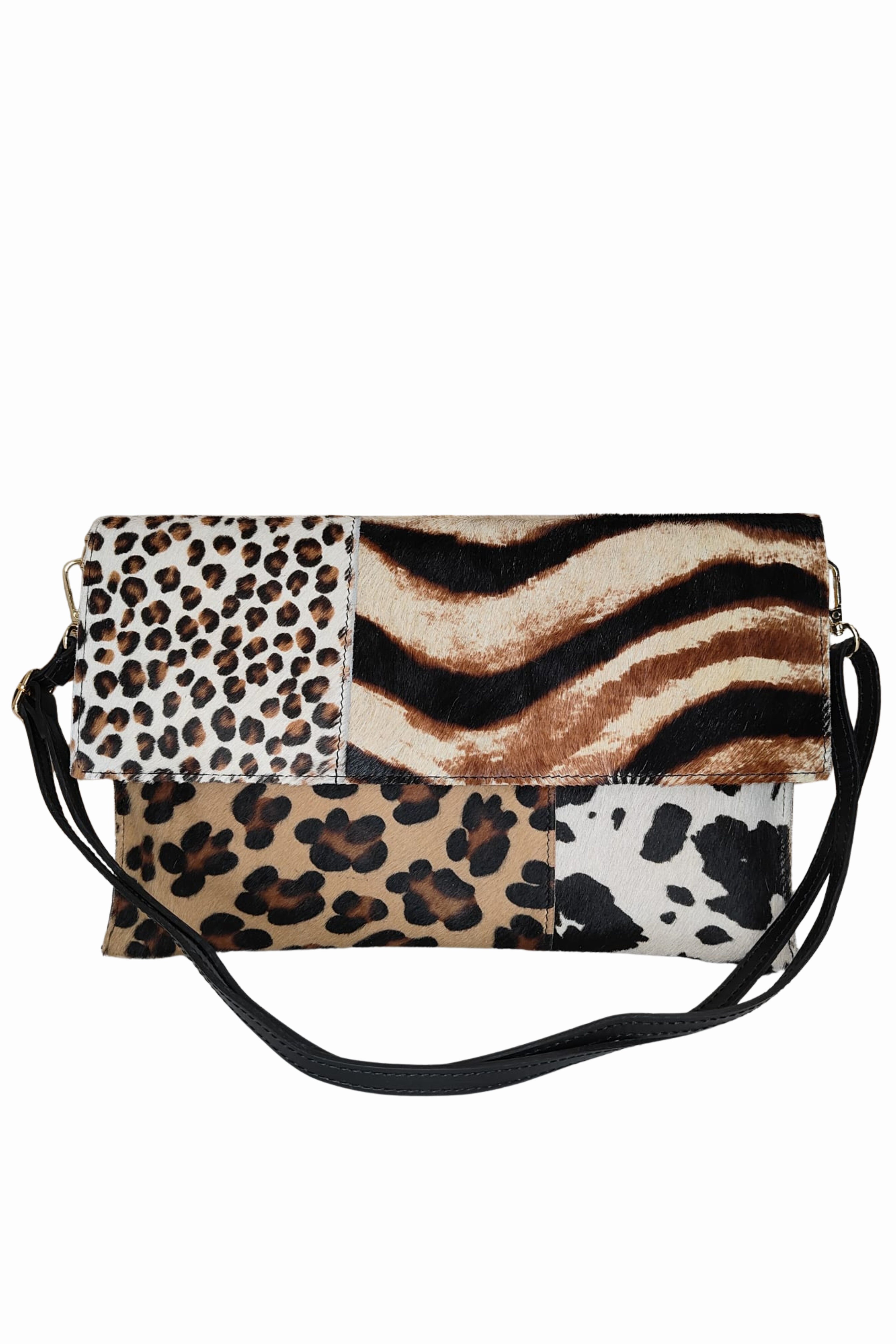 bolso cartera de piel con estampado de animal print