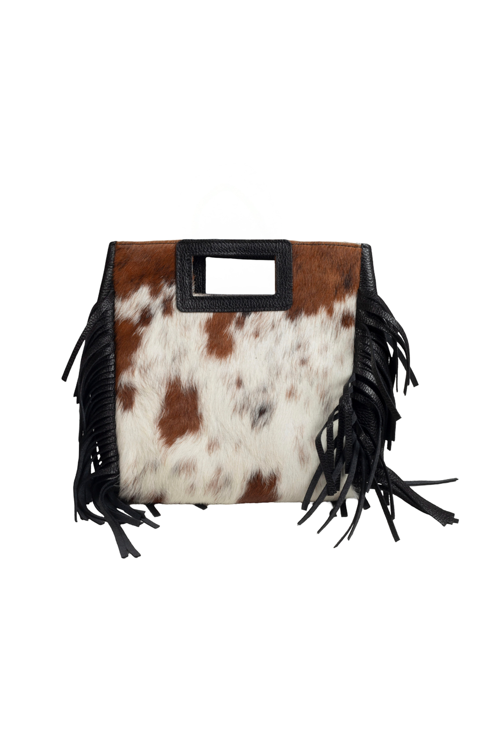 Bolso estampado en potro echo en piel con flecos laterales y dos asas cuadradas para coger LYKKE