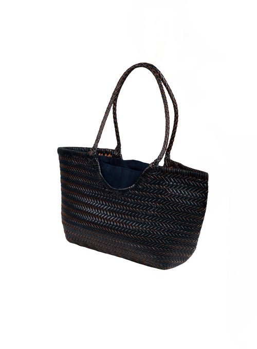 Bolso Capazo Trenzado Azul Marino con Saco Interior Azul Marino