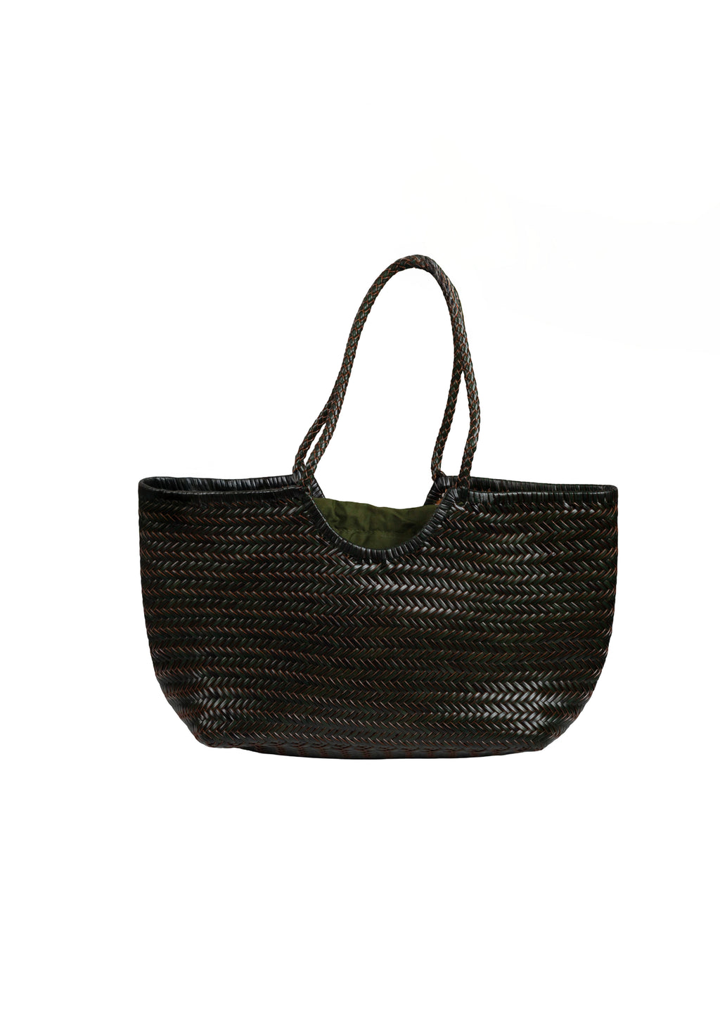 Bolso Capazo Trenzado verde oscuro con Saco Interior Verde