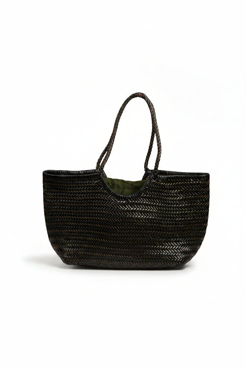 Bolso Capazo Trenzado verde oscuro con Saco Interior Verde