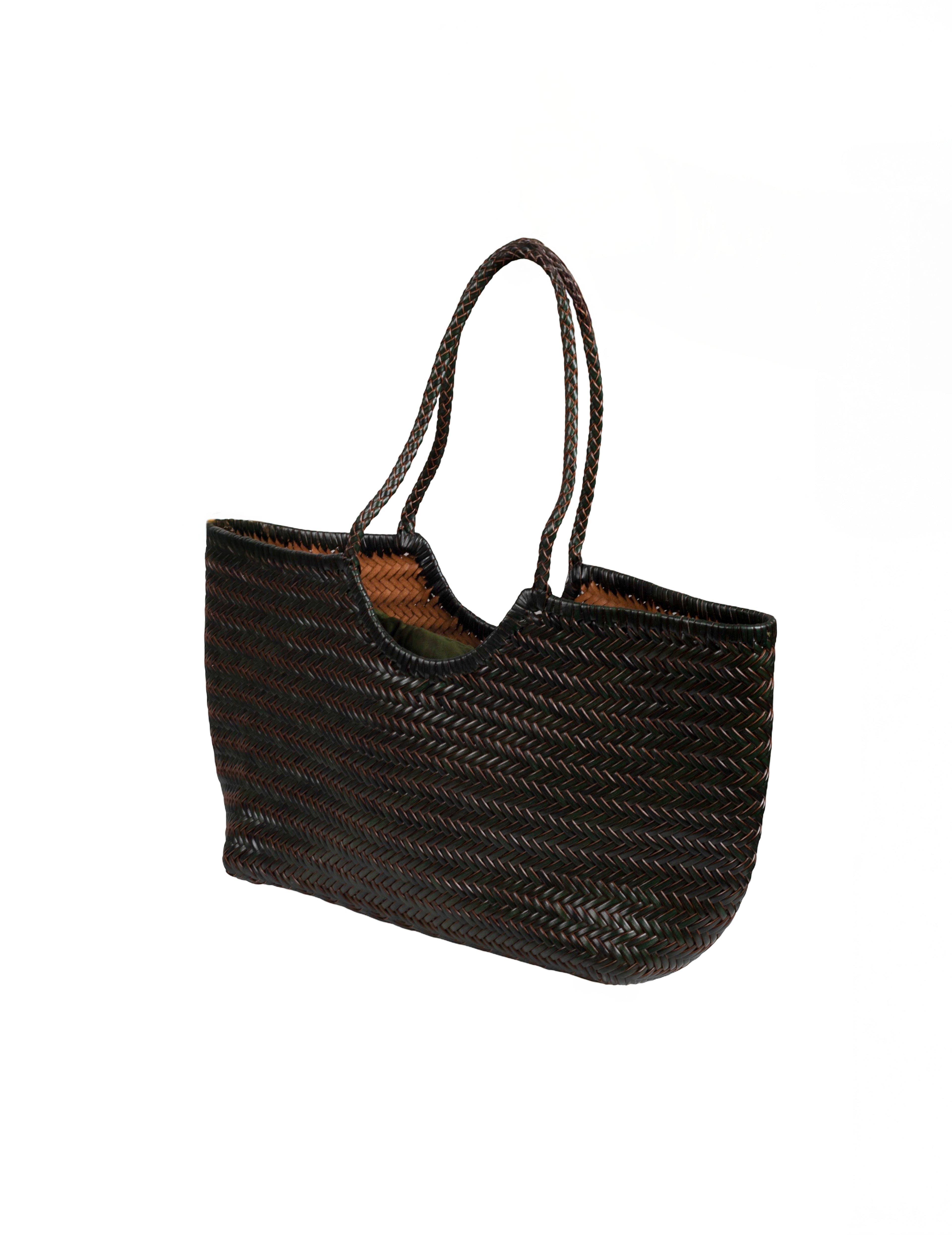 Bolso Capazo Trenzado verde oscuro con Saco Interior Verde