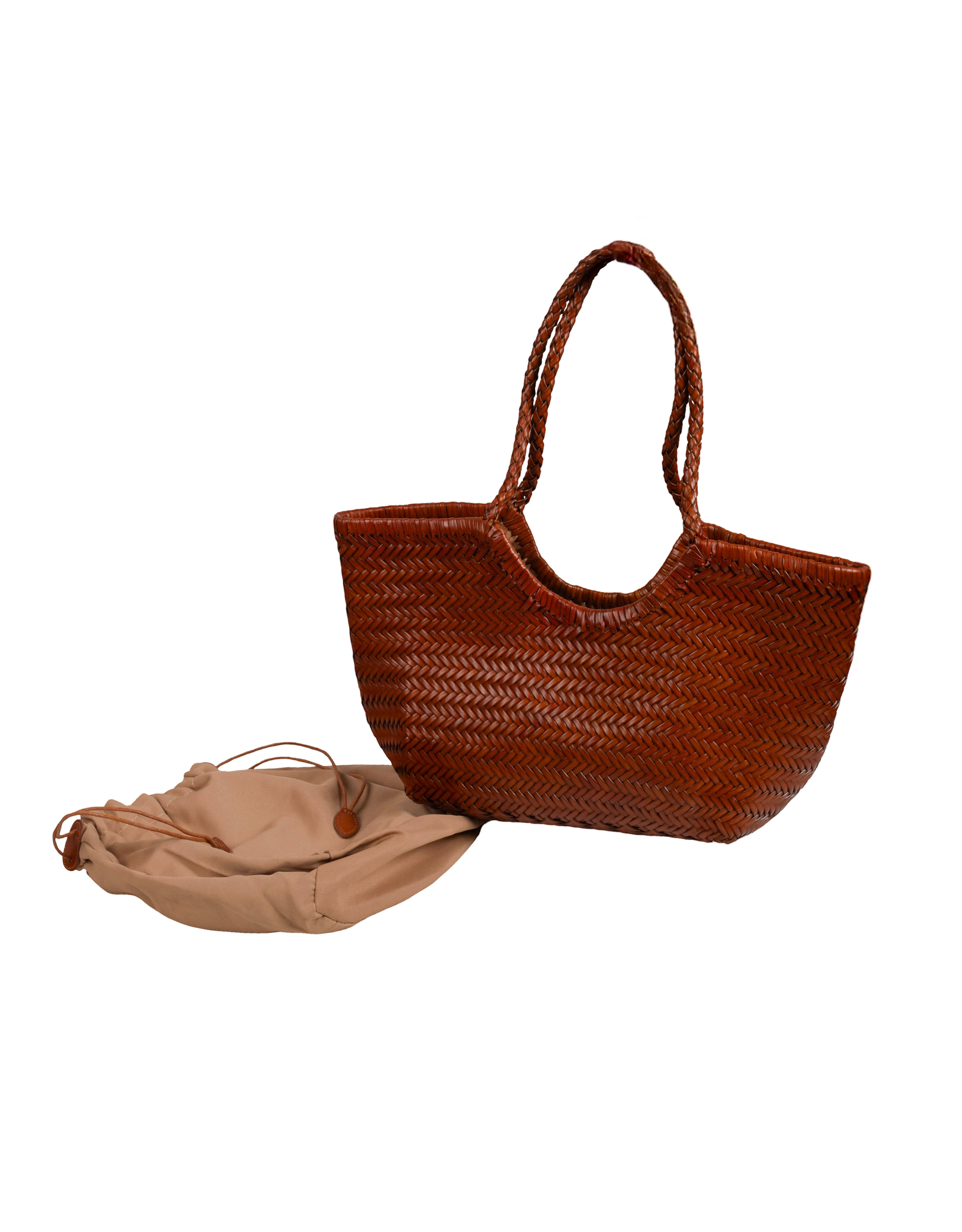 Bolso Capazo Trenzado Cuero Marrón con Saco Interior LYKKE