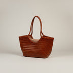 Bolso Capazo Trenzado Cuero Marrón con Saco Interior