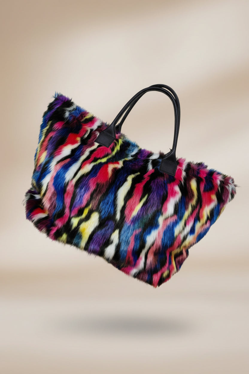 maxi bolso de pelo yolykke multicolor con asas de piel