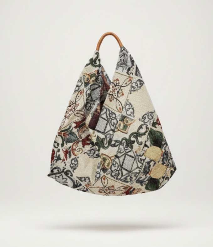 bolso de yolykke estampado barroco y asas de piel