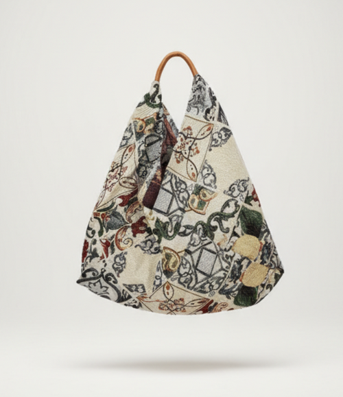 bolso de yolykke estampado barroco y asas de piel