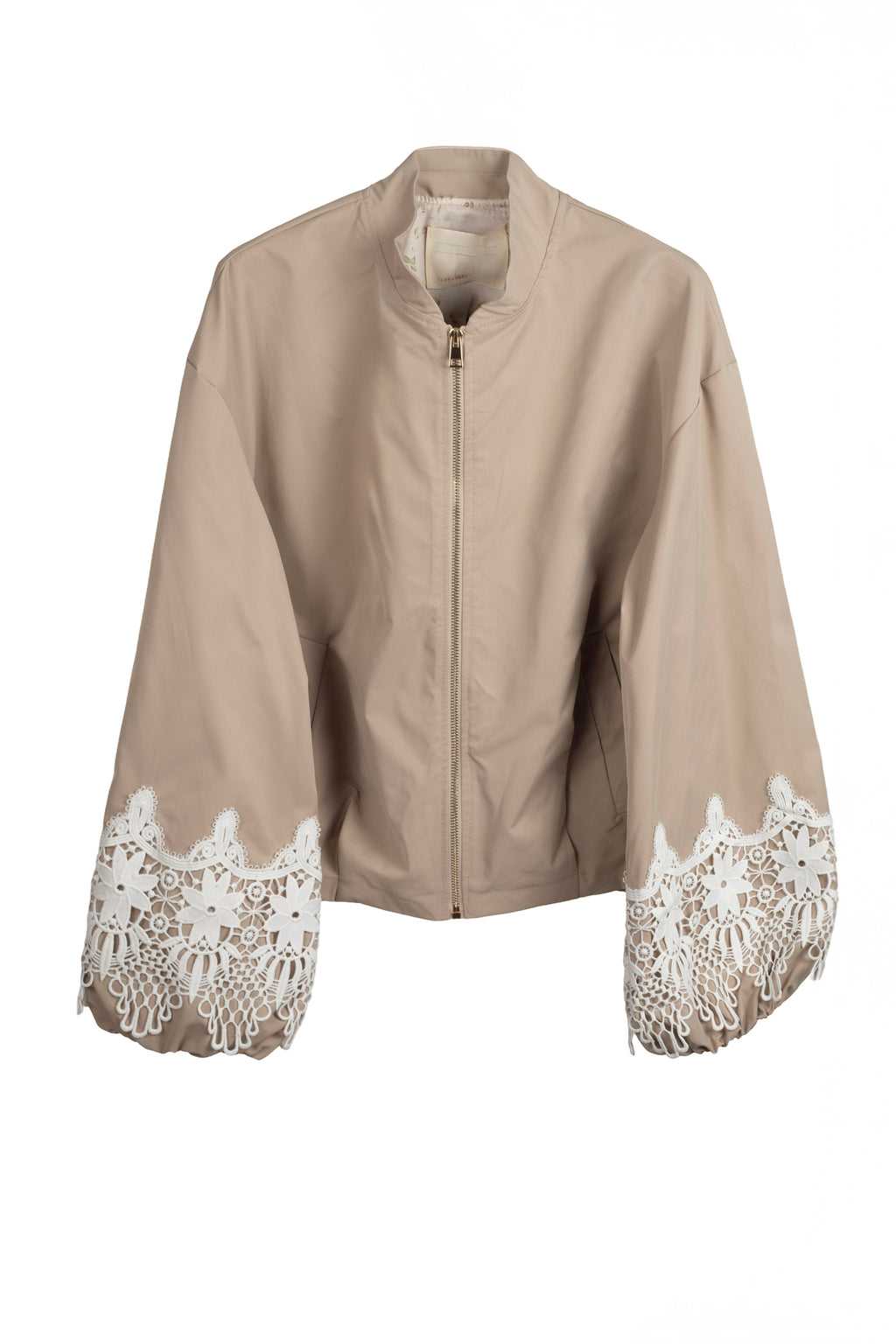 Bomber tostada de jotmadrid con detalles de encaje en las mangas en color blanco LYKKE